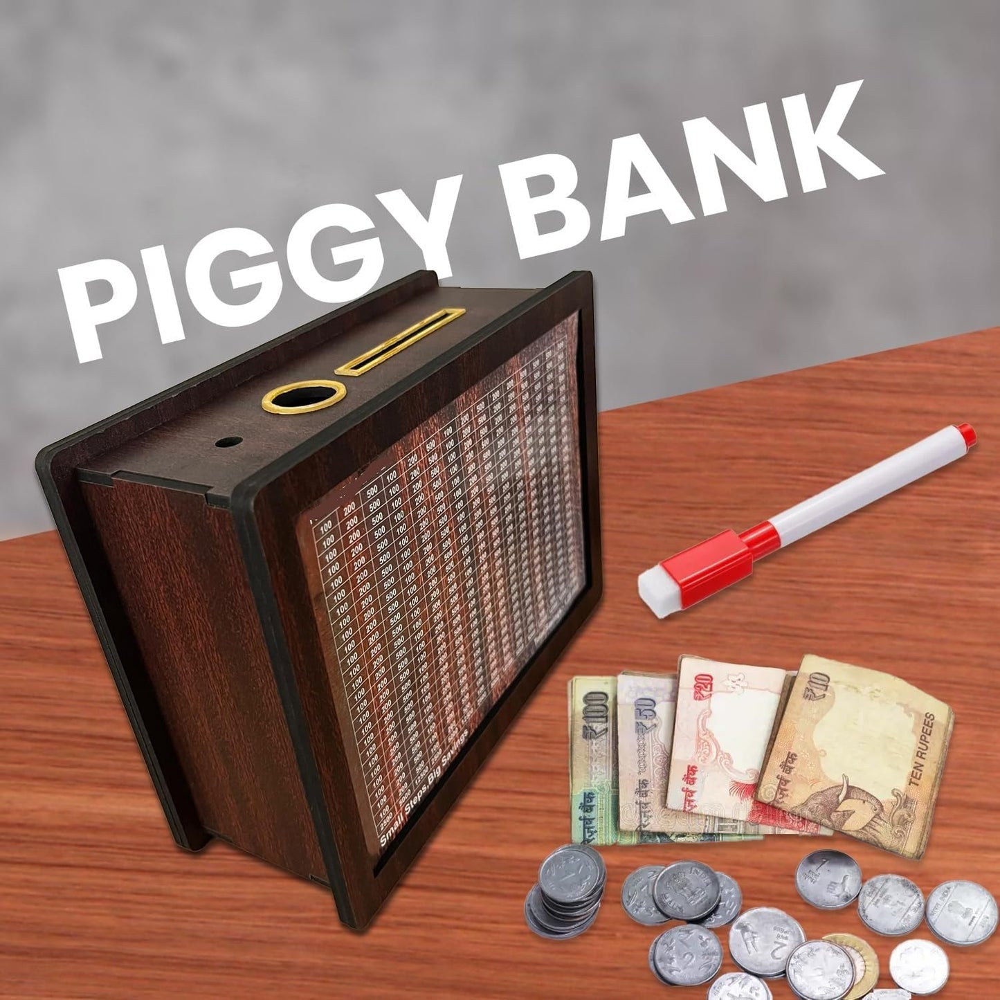 Wooden Money Saving Box – 1,00,000 Rupees Piggy Bank